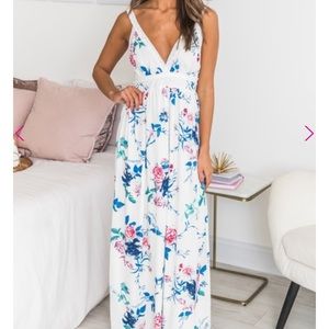Pink lily boutique white floral maxi dress